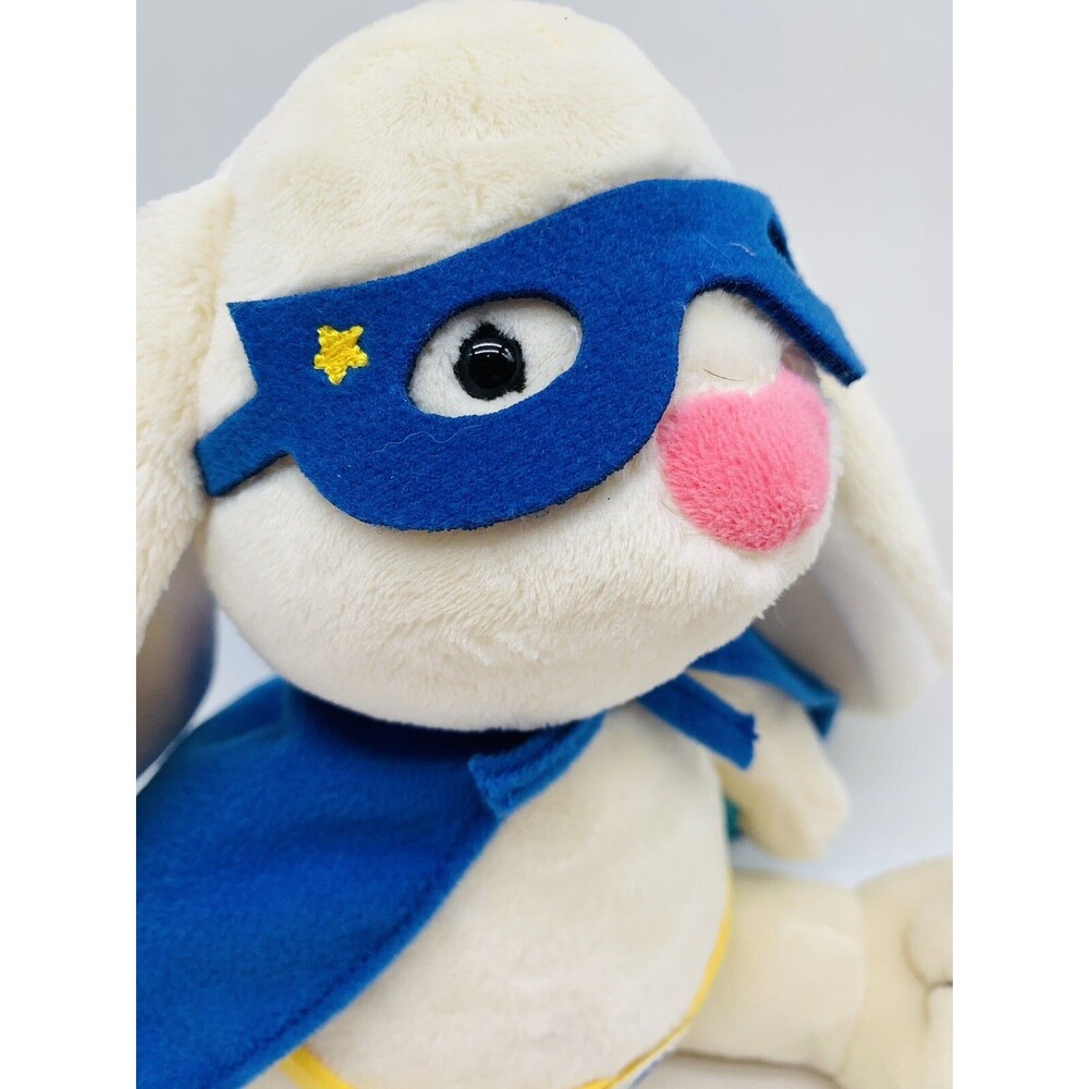 Manhattan Toy Super Hero Bunny Plush Ivory Soft Stuffed Animal Blue Cape Mask - Picture 9 of 15